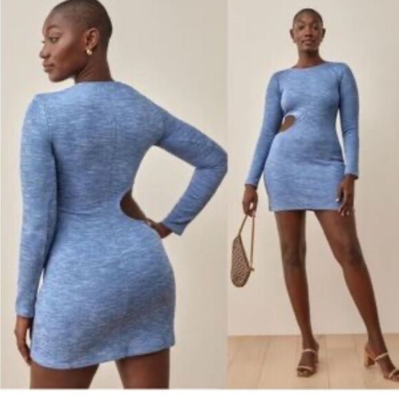 Reformation Tracey Cut out Sky Blue Long Sleeve Dress XL NWT - Picture 1 of 3